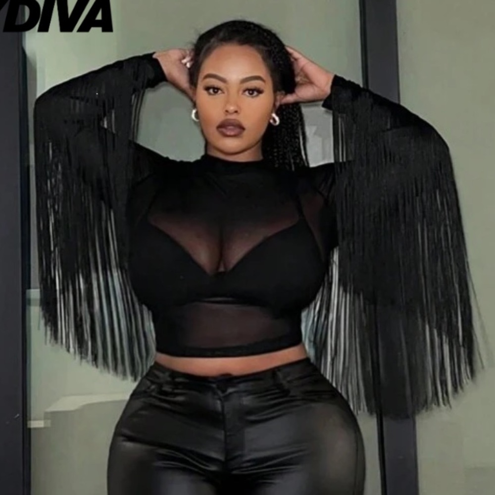 SHEIN Black Sheer Long Sleeve Top - Picture 3 of 7